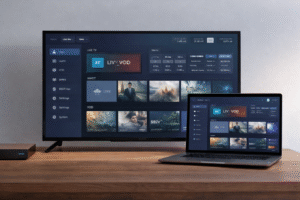 IPTV control panel on smart TV and laptop screen