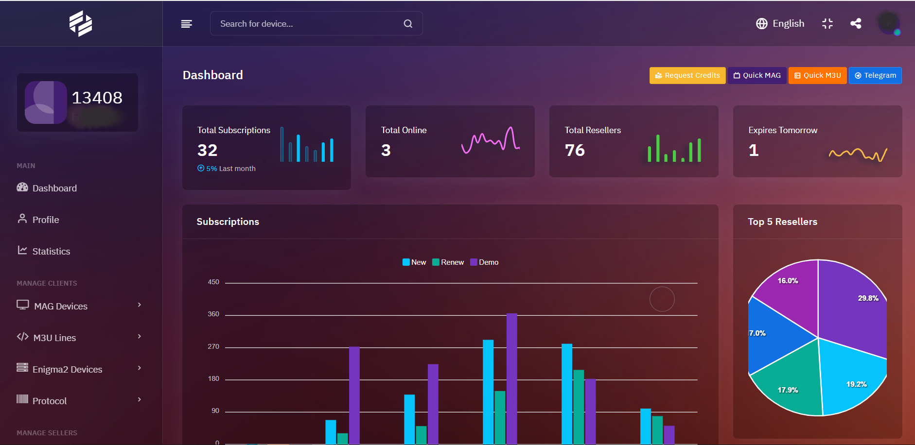 Dino IPTV Server panel