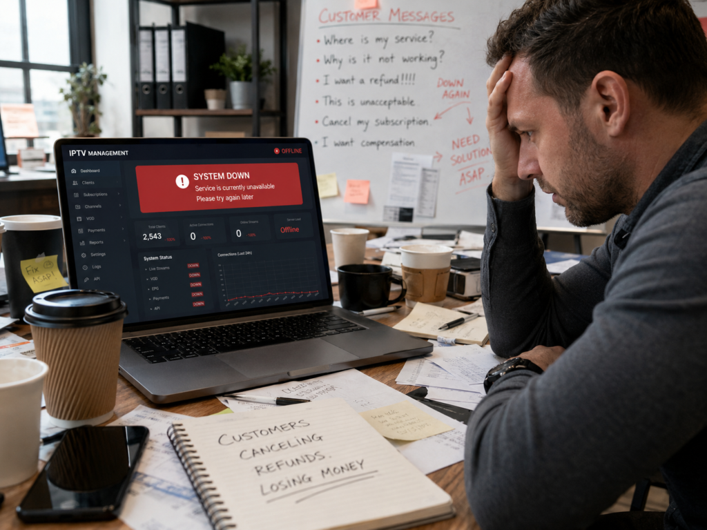 Frustrated IPTV reseller facing downtime issues with his IPTV panel provider