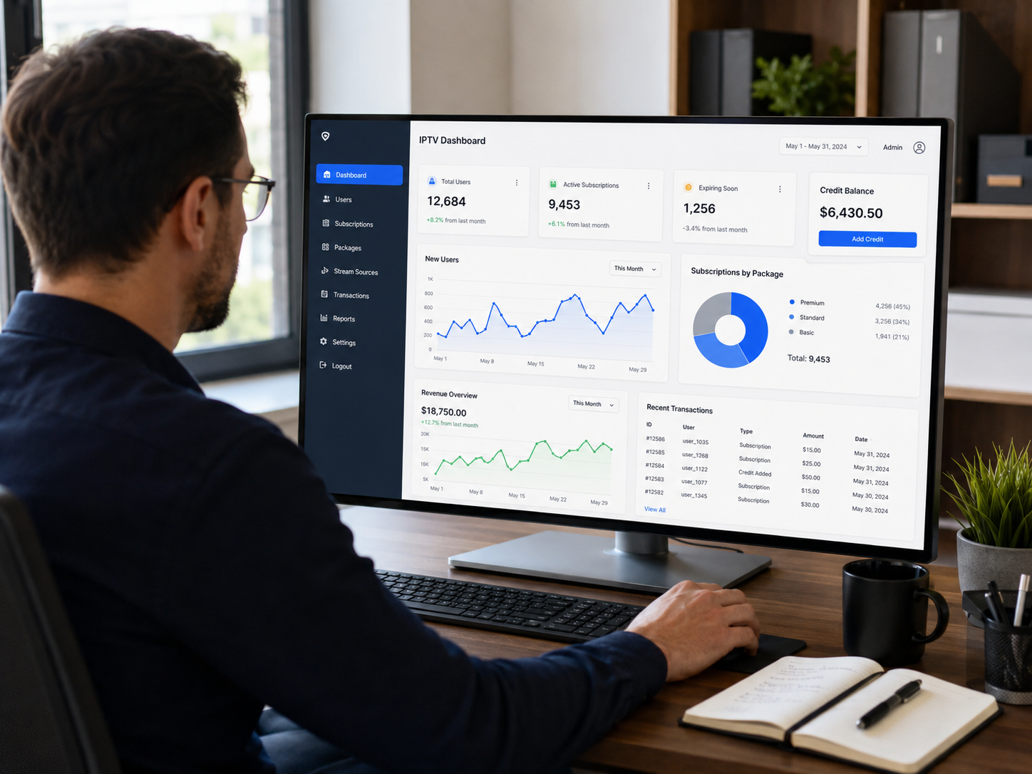 Reseller learning iptv panel admin dashboard for managing IPTV subscriptions and credits